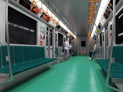 Modern Subway Metro Carriage Interior PBR Game Ready Low-poly 3D model