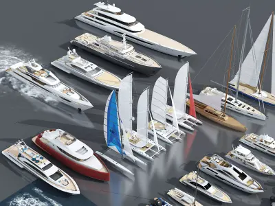 29 Yachts and Boats collection Low-poly 3D model
