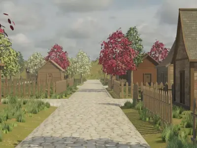 Winter Village Scene 3D model