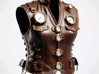 Steampunk Leather Vest Costume 3D model