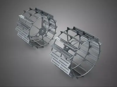 LONG WIDE DOUBLE TRACK TREAD METAL CAGE WHEEL TRACTOR TYRE TIRE 3D model