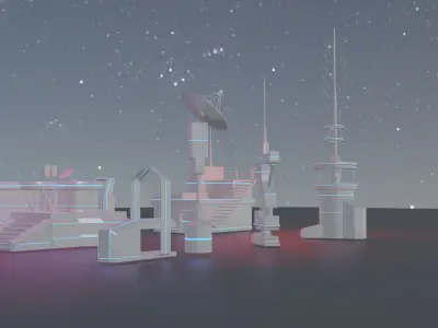 Futuristic Sci-fi skyscraper pack low poly 3d model Low-poly 3D model