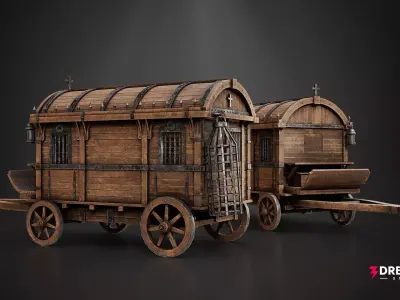 Medieval Prison Carriage - Iron-Bound Prisoner Wagon Low-poly 3D model