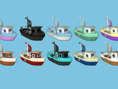 10 Cartoon Boat Collection - Low Poly Ships 3D Model Pack