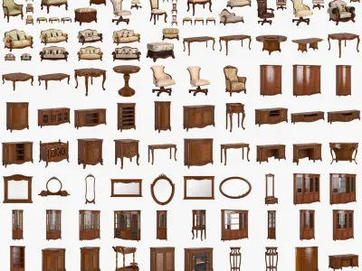 Carpenter 230-1 collection 94 items of classic furniture dark wood 3D model
