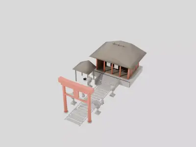 Japanese Torii Shrine Approach Sando Set Low Poly PBR 3D model Low-poly 3D model