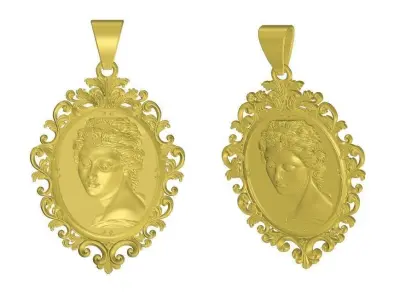 Queen Antique Silver Pendant  3D print model