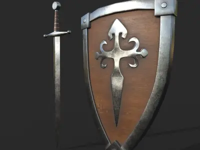 Simple Sword and shield Low-poly 3D model