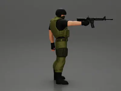 Military man with tactical mastery wearing mask and holding gun 3D print model