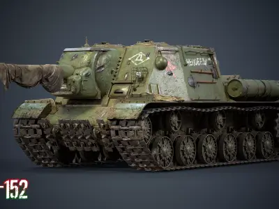 Soviet tank ISU-152 Zveroboi Low-poly 3D model
