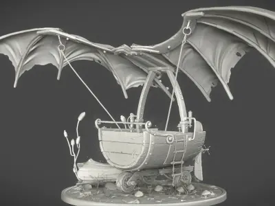 Cartoon sci-fi hand-drawn style flying car Low-poly 3D model