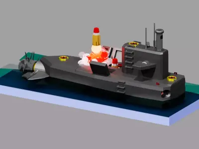 Submarine attacking sence with lowpoly Low-poly 3D model