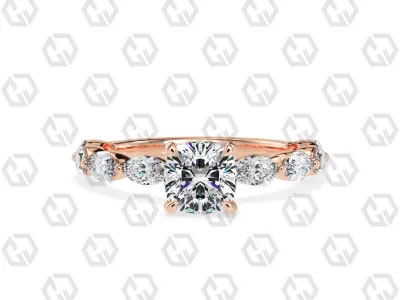 Ring 172 Cushion Shape marquise on shanks with Gems 3D print model
