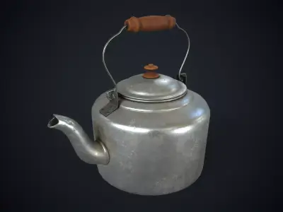 Old aluminum teapot Low-poly 3D model