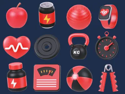 Fitness and Gym Icon pack 3D model