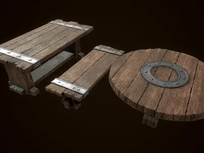 Old Medieval Viking table game ready low poly model  Low-poly 3D model