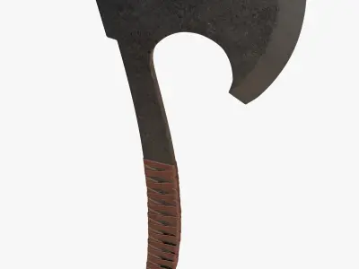 Steel axe with leather wrapping Low-poly 3D model