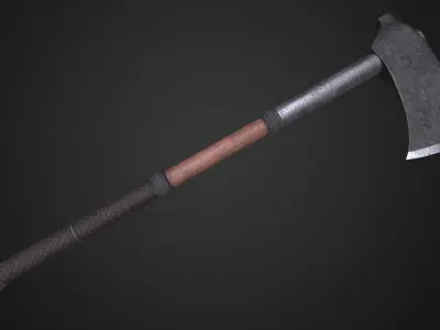 Medieval axe Low-poly 3D model 11