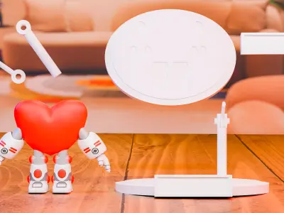 Chibi Robot Heart Duo Diorama  Free 3D print model
