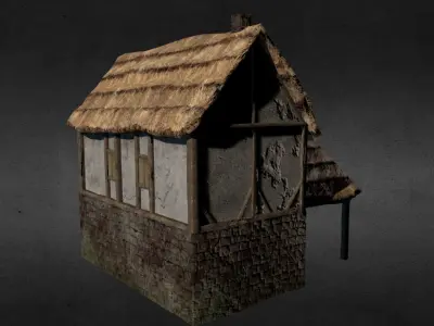 Medieval house Low-poly 3D model 15