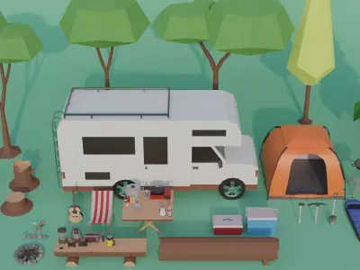 Campsite -  Camping Pack Low-poly 3D model