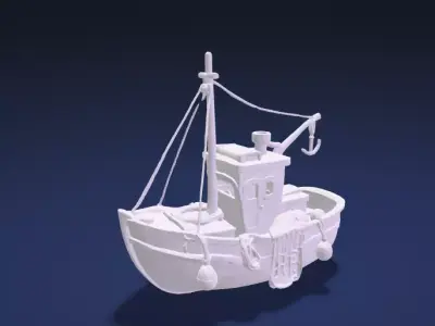 Stylized Classic Fishing Trawler Watercraft - ship 3D Model Low-poly 3D model