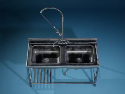 Game-ready PBR Commercial Steel Kitchen Sink Low-poly 3D model