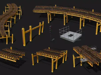 Kitbash Elevated railroad train track Chicago metro commuter  3D model