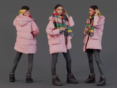 Winter Comfort - Girl in Pink Down Jacket 3D model