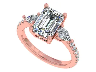 3carat Emerald and Pear Stone Engagement Ring 3D print model