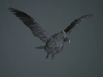 Raven three birds Low-poly 3D model