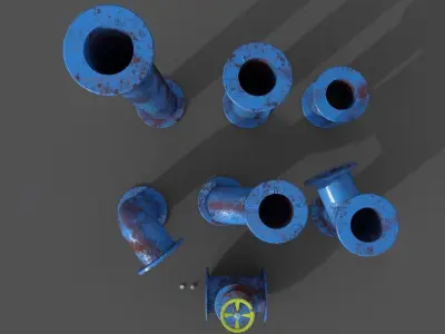 Pipes collection and valves Low-poly 3D model