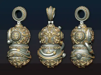 Pendant of Diving Suit in Steampunk Style  3D print model