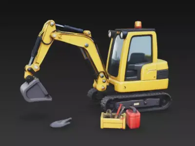 Mini Excavator Construction Vehicle - Stylized PBR 3D Model Low-poly 3D model