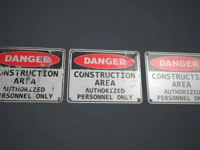 Plastic Danger Sign 5 PBR Game Ready Low-poly 3D model