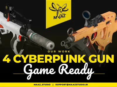 4 cyberpunk gun - game ready assets Low-poly 3D model