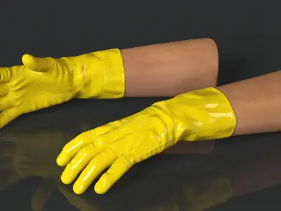  Hands in Yellow Rubber Gloves Rigged for Cinema 4D 