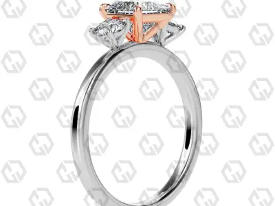 Ring 108 Princess Shape 3 stone ring with round 3D print model