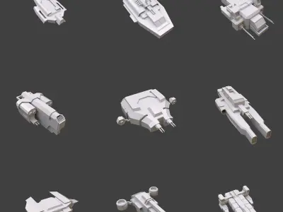 Set 50 Spaceships toy  Low-poly 3D model