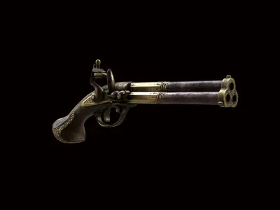 3 Barrel Flintlock Pistol 3D model