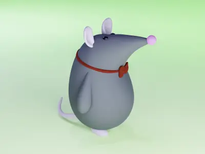 Rat mouse with red bow cute cartoon character 3D model