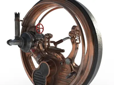 Steampunk monowheel PBR low poly Low-poly 3D model