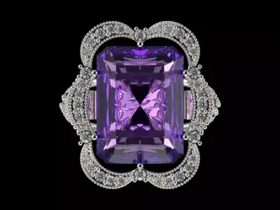 Antique Amethyst and Diamond Engagement Ring Model jr00184 3D print model