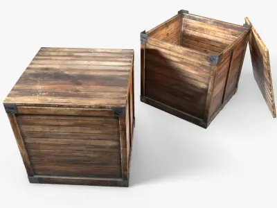 Wooden Crate Game Ready PBR Textures Low Poly Low-poly 3D model