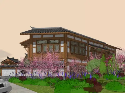 Chinese-style architectural homestay 3D model