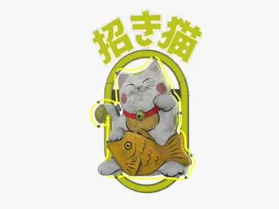 Japanese Maneki Neko Neon Light Sign 3D model