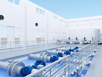 Inside the pump room equipment of the waterworks 3D model