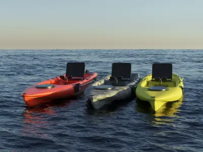 Kayak 3D model floating in ocean 3D Model Pack