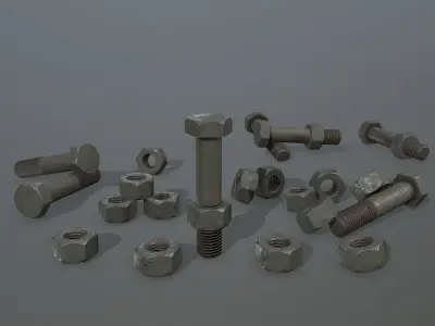 Bolts bolt and nut Low-poly 3D model 10