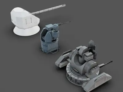 Deck Guns 03 Low-poly 3D model
